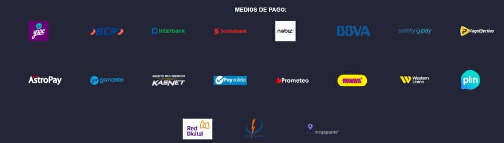 Métodos de pago Doradobet